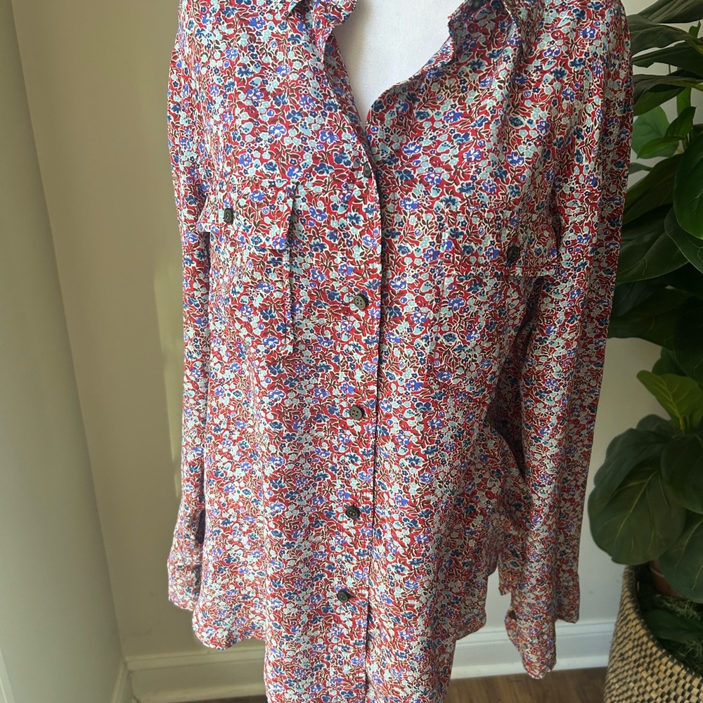 Floral Red and Blue Silk Shirt